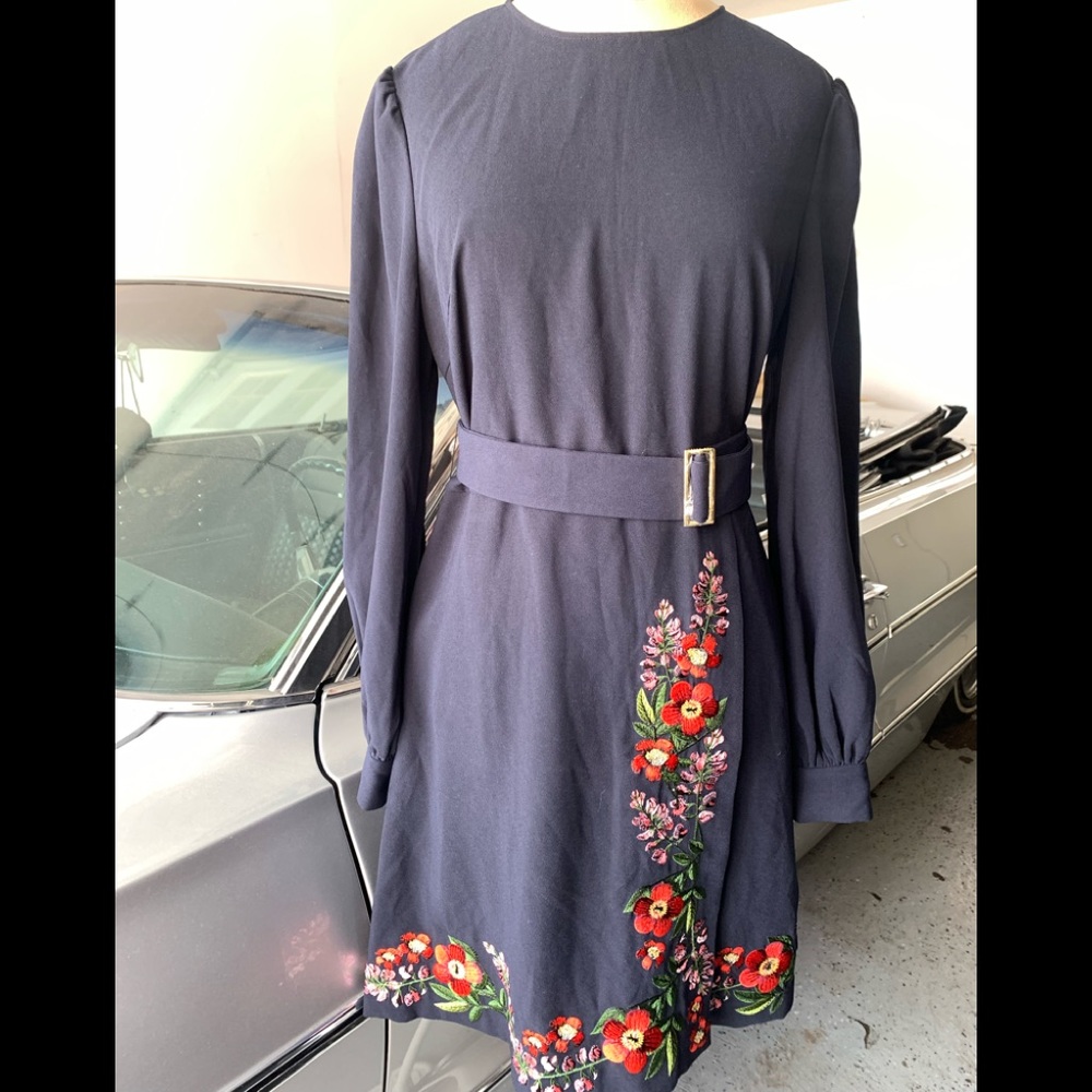 Ted Baker navy blue dress embroidery new